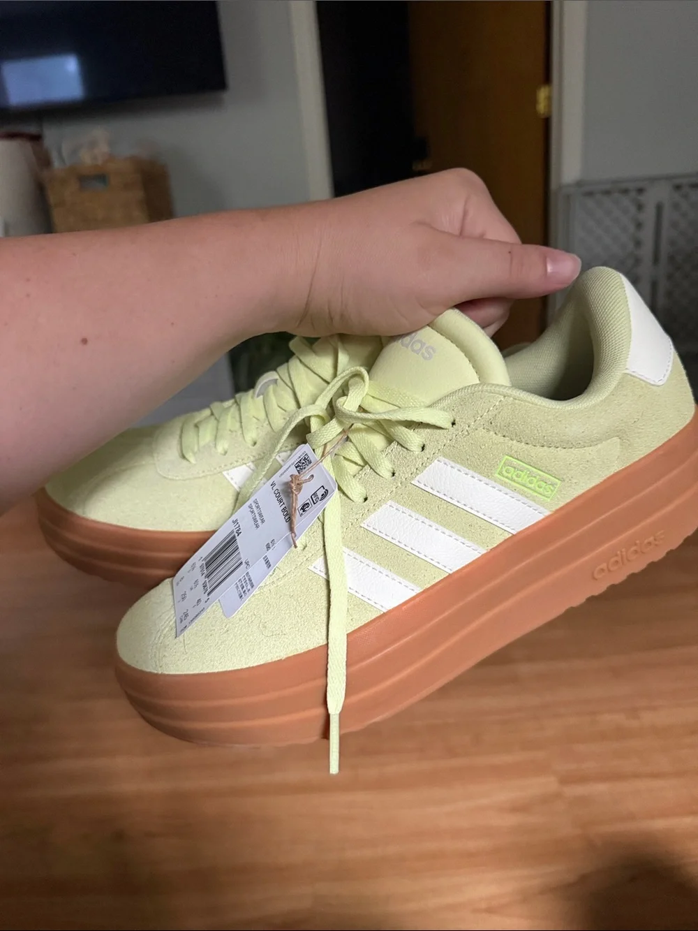 adidas Women’s Platform Sneakers in Pale Lime with Gum Sole